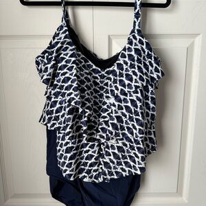 Chic Navy and White Patterned One-Piece Swimsuit